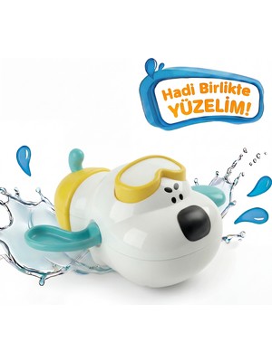BBSKY  Sevimli Köpek Banyo Oyuncağı - Premium ABS Plastik ve BPA İçermez - Kurmalı Mekanizmalı Su Üstünde Yüzen Eğitici Bebek Oyuncağı - El-Göz Koordinasyonu Geliştiren Eğlenceli Banyo Arkadaşı