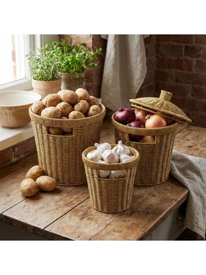 Savarga 3’lü Iç Içe Geçebilen Büyük Plastik Rattan Hasır Sepet Seti-Dayanıklı Çok Amaçlı Ev,banyo ve Mutfak Düzenleyici (4801)