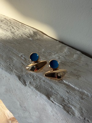 Marem Mavi Altın Renk Detaylı Çelik Küpe