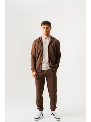 Piero Perla Kapüşonlu Regular Fit Önü Fermuarlı Taba Hırka