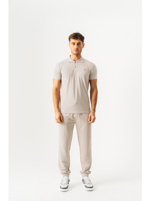 Piero Perla Polo Yaka Slim Fit Kısa Kollu Erkek Taş T-Shirt