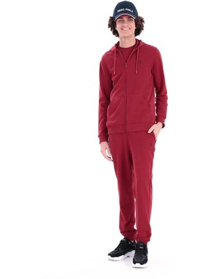 Piero Perla Kapüşonlu Regular Fit Önü Fermuarlı Kırmızı Hırka