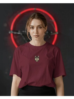 Muhtar Store Husky Köpek Baskılı Unisex Oversize Tişört – Minimal Husky Tasarım