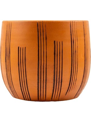 Tasarımı Ev Dekorasyon Aksesuar Dik Çizgi Desenli Toprak Saksı Saksılık Salon Çiçeklik - 19 cm