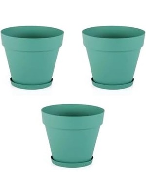 Saksı YS02 – 3'lü Set, Yeşil | 1.7 Litre, 160 mm Ağız Çapı | Alt Sulamalı Modern Plastik Saksı