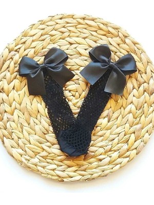 Aydogan's Siyah Fileli Diz Altı Fiyonklu Kız Çocuk Çorap