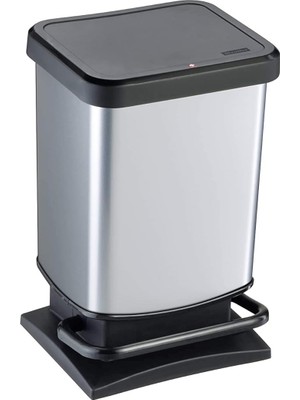 Paso Çöp Kutusu 20L Kapaklı, Plastik (Pp) Bpa Içermez, Gümüş Metalik, 20 Litre (29,3 x 26,6 x 45,7 Cm)