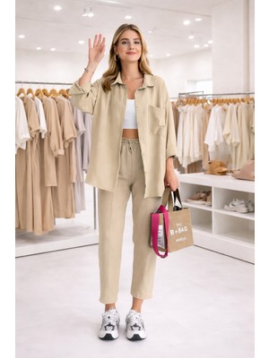 Keten Günlük Ikili Takım Elbise Pantolon Gömlek