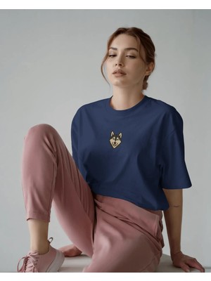 Muhtar Store Husky Köpek Baskılı Unisex Oversize Tişört – Minimal Husky Tasarım