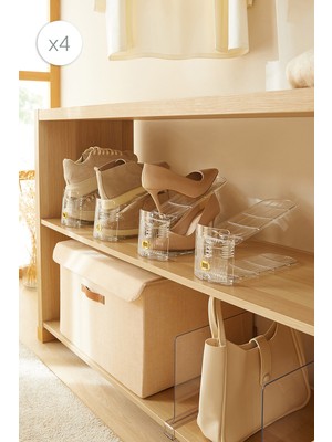 Ocean Home Textile 4'lü Ayarlanabilir 3 Kademeli Şeffaf Ayakkabı Düzenleyici Ayakkabı Rampası Organizer 26x11.5x19.5 cm