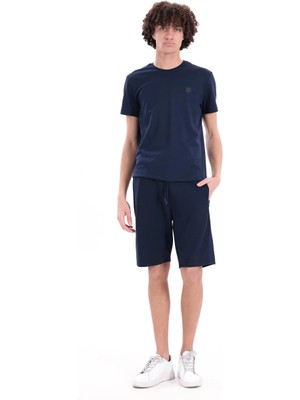 Piero Perla Jaguar Baskılı ve Etek Nakışlı Bisiklet Yaka Slim Fit Erkek Lacivert T-Shirt