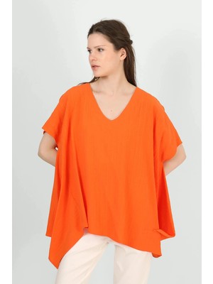 Des Concept Kadın V Yaka Asimetrik Kesim Dokulu Bluz