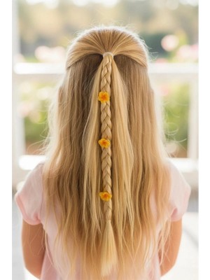 Sarı Renk Çiçek Figürlü Saç Detaylı Lastik Toka