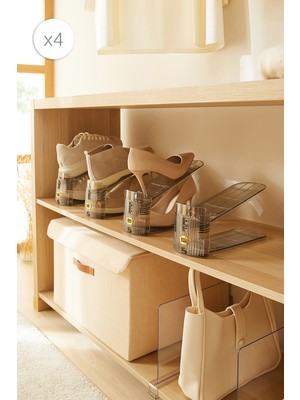 Ocean Home Textile 4'lü Ayarlanabilir 3 Kademeli Antrasit Ayakkabı Düzenleyici Ayakkabı Rampası Organizer 26x11.5x19.5 cm