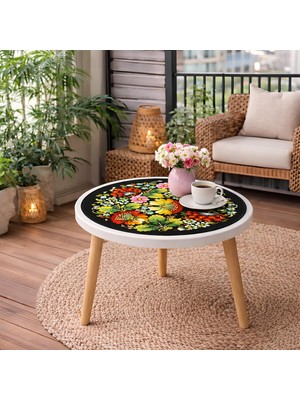 Boyut Şık ve Kompakt Tasarım Yuvarlak Sehpa 42X42 cm – Ahşap Ayaklı Modern Orta Sehpa