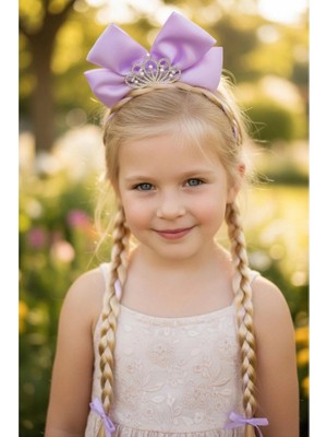 Mor Renk Kurdele Figürlü Örgü Detaylı Çocuk Taç - Şık Kız Çocuk Saç Aksesuarı