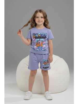 Yağmur Giyim Pjkskt Sıx Seven Desenli Şortlu Kız Çocuk Kısa Kol Takım 6646