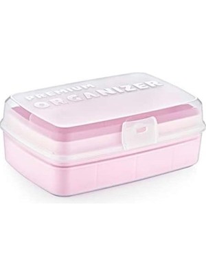 12 Bölmeli Çok Amaçlı Takı Toka Kutusu Dikiş Kutusu Kapaklı Organizer Saklama Kutusu Bölmeli Kutu (Pembe)