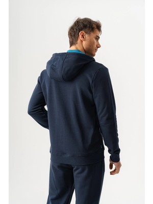 Piero Perla Kapüşonlu Regular Fit Önü Fermuarlı Lacivert Hırka
