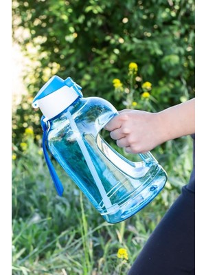 161643-003 Bpa Free Kulplu Motivasyon Sporcu Su Matarası 2,5lt Ahşap Tasarımlı Kullanışlı Suluk