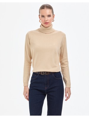 Pierre Cardin Kadın Bej Comfort Fit Tam Balıkçı Yaka Basic Kazak 50316385-VR011