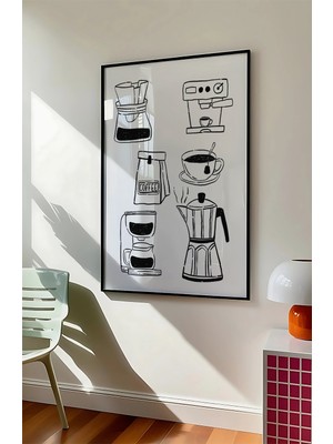 Des Vu Print Kahve Temalı Çerçevesiz Poster, Mutfak Kahve Köşesi Posteri