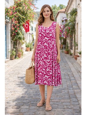 Evora Studio Dokuma Viskon Kolsuz Salaş Elbise – Altı Düz Yazlık Kadın Elbise