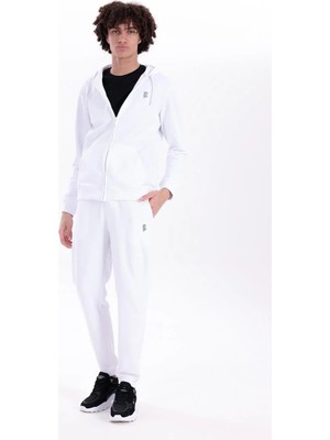 Piero Perla Kapüşonlu Regular Fit Önü Fermuarlı Beyaz Hırka