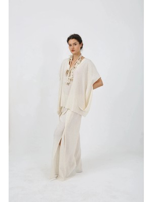 Des Concept Kadın V Yaka Asimetrik Kesim Dokulu Bluz