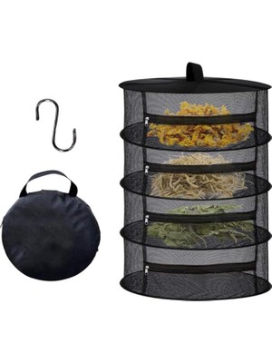 4 Katlı Fermuarlı Meyve Sebze Kurutma Filesi | Katlanabilir Doğal Kurutma Sepeti Siyah