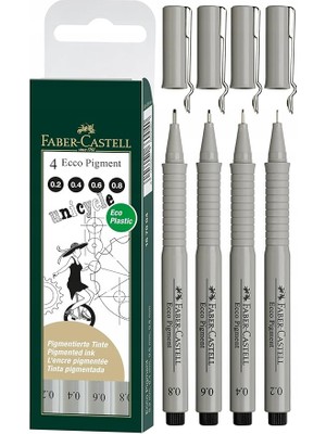 Pigment Çizim Kalemi Seti, 4’lü Siyah, 0.2 / 0.4 / 0.6 / 0.8 mm Uç, Su ve Işık Geçirmez Mürekkep, Cetvel ve Şablon Uyumlu