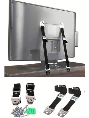 LED Tv Askısı Dolap Gardırop Büfe Kitaplık Sabitleme Bebek Çoçuk Koruma Deprem Güvenlik Kemeri (1 Takım 2 Kemer)