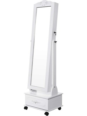 Tekerlekli ve LED Aydınlatmalı Kilitlenebilir Mücevher Dolabı, Beyaz, JBC61W