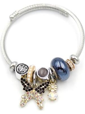 Aydogan's Çelik Charmlı Kelebek Bileklik - Siyah