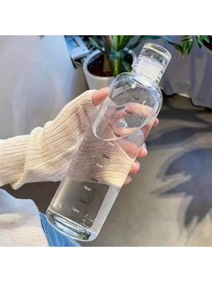 2407 Borosilikat Cam Su Şişesi - Su Içme Saatli Dereceli Matara Suluk - Başucu Sürahisi Şeffaf 750 ml