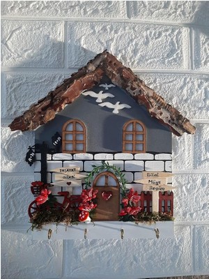 Çeyizlik Duvar Dekoru 27X27 cm Anahtarlık Askısı Gri