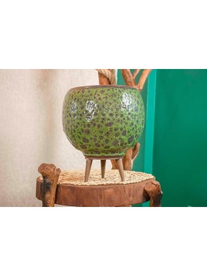 Tasarımı Ev Dekorasyon Yeşil Şekilli Artistik Çift Sırlı Iç ve Dış Mekan Kullanımlı Ayaklı Toprak Terakota Saksı Saksılık Çiçeklik