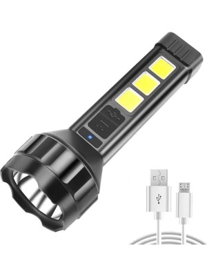 659 USB Şarjlı El Feneri Cob Yan Işık Güçlü El Feneri USB Şarj Edilebilir Açık Kamp Lambası Taşınabilir