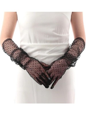 Vera Vtc Uzun Boy Siyah Puantiyeli Siyah Renk Yetişkin Tül Eldiven 55 cm 965874