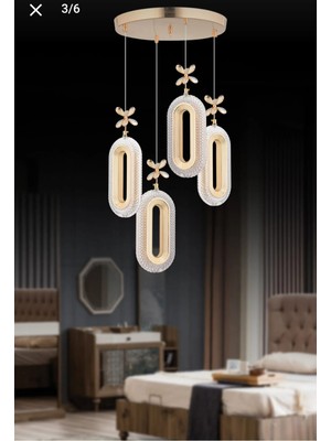 Aura Lighting Aura Lıghtıng Gold 4'lü Elips Sarkıt 3 Renk LED Modern Salon/antre/oda Avizesi (Beyaz Sarı Günışığı)