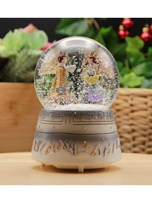 Masalı Gri Sevgili Kar Küresi Otomatik Müzikli & Işıklı (Orta Boy) KUŞKARNM872