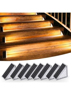 8 Adet Üçgen Güneş Enerjisi ile Şarj Olan Dış Mekan Solar Basamak Köşe Lambası