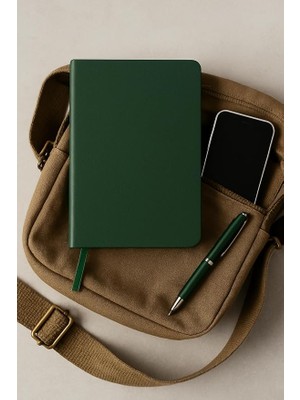 Tanıtım Defter, Noktalı Defter, Termo Deri Kapaklı Noktalı Defter, 128 Yaprak A5 Defter, Ofis ve Kırtasiye, Plan, Notebook (Yeşil)