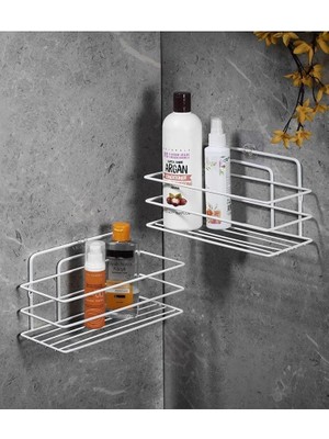 Boyu Paslanmaz Yapışkanlı Banyo Düzenleyici Beyaz Şampuanlık Duş Rafı 2 Adet Modern Stil