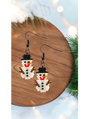 Seard Miyuki Boncuk El Yapımı Kardan Adam Küpe Yılbaşı Christmas Noel 1