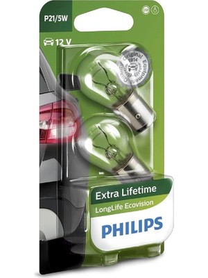 P21/5W Longlife Ecovision, 12V 1016 Stop Ampul Çift Duy Çapraz Tırnak 2 Adet, 2'li Paket