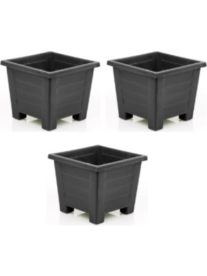 Plastik Balkon ve Iç Mekan Saksı 3 Adet (Antrasit), 0,6 Lt