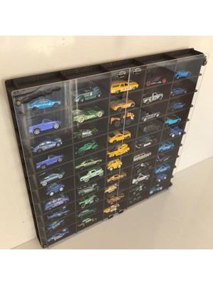Kapaklı 1/64 Ölçek 50ARAÇ Hotwheels Matchbox Metal Araç Uyumlu Model Oyuncak Araba Rafı-Eskitme Siyah