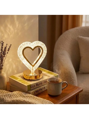Go İthalat Kalp Şeklinde Kristal LED Masa Lambası – Dokunmatik, 3 Renk Işık Modlu, Şarjlı Mini Dekoratif Gece Lambası (5468)
