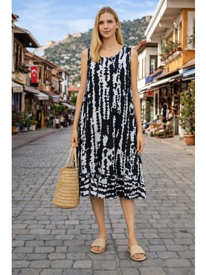 Dokuma Viskon Kolsuz Salaş Elbise – Altı Fırfırlı Yazlık Kadın Elbise